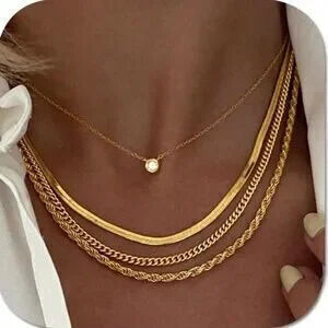 Gold 14k Gold Plated 4pc CZ Rope Chain Necklace Set